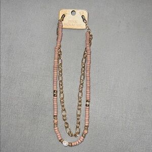 Pink Panache Blush Beaded Double Strand Necklace with Gold Chain
